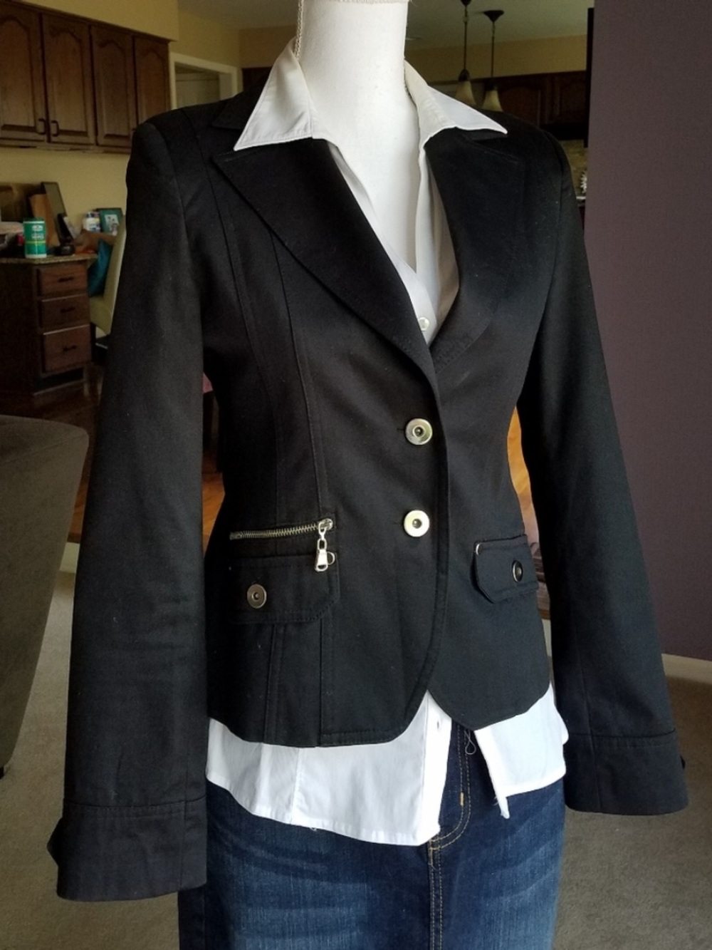 Black Casual Contemporary Blazer Jacket with zipper Accents from Greece